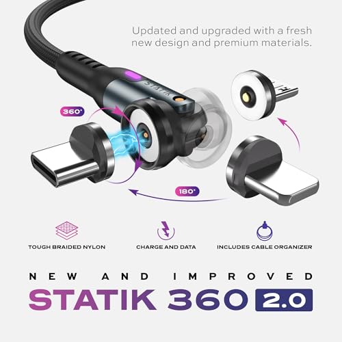 Enhance Your Charging Efficiency with the Statik 360 Magnetic 3-in-1 Cable – Versatile 6 FT Length, Rapid 3 A Power Delivery, Glo Bright Indicator for Effortless Low-Light Connectivity and Universal Device Compatibility
