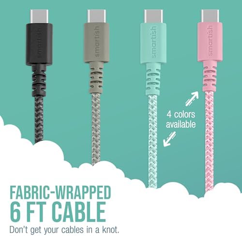 Smartish Crown Joule USB-C Charger – 6 ft Fast Charging Cable for i Phone 16 & 15 – 100 W Power Delivery – Nylon Fabric-Wrapped Cord for Android, Pixel, Galaxy, Mac Book Pro – Versatile Black Charging Solution for Instant Power-ups and Enhanced Durability