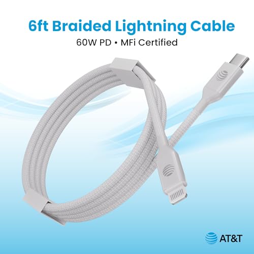 AT&T 6 ft Braided USB-C Charging Cable – Durable & Tangle-Free Cord for Fast Data Transfer and Universal Device Compatibility – Ideal for Phones, Tablets, and Laptops – Includes Warranty for Enhanced Reliability – Sleek Black Design