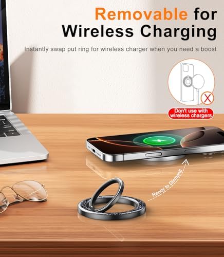 Temdan Glitter Silver Magnetic Phone Ring Holder for Mag Safe – Premium Grip and Stylish Stand for i Phone Pro Max 16 – Durable Upgrade Gear Hinge for Enhanced Flexibility and Hands-Free Viewing – Perfect Accessory for Seamless Connectivity and Fashionable Functionality