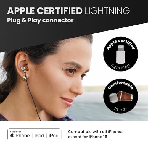Experience Exceptional Sound: Symphonized Bubinga Wood i Phone Earbuds with Deep Bass and 90% Noise Cancellation, 3 D Audio Technology, Lightning Connector, and Built-in Microphone for Effortless Control – Perfect Compatibility from i Phone SE to 14