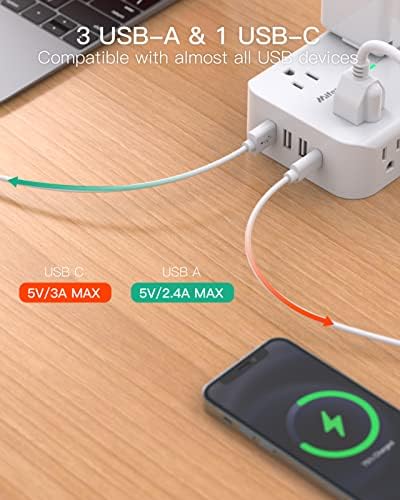 MIFASOPOWER Surge Protector Power Strip – 8 Wide Outlet Charging Station with 4 USB Ports (Including USB-C) and 5 FT Heavy-Duty Extension Cord – Space-Saving Flat Plug Design for Home, Dorm, or Office – Overload Protection & Wall-Mountable Convenience