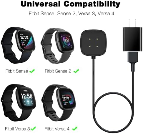 Premium Replacement Charger for Fitbit Sense 2, Versa 3 & 4 – High-Speed USB Magnetic Charging Cable with Wall Plug for Enhanced Device Compatibility and Performance – Stay Active & Connected Effortlessly