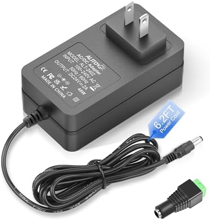 Versatile 24 V DC Power Supply Adapter – 2 A 48 W AC/DC Charger with 6.2 FT Cord & 14 Interchangeable Tips for LED Strips, CCTV Cameras, Routers & DC Pumps – Efficient, Portable, and Durable Power Solution for Home & Business Use