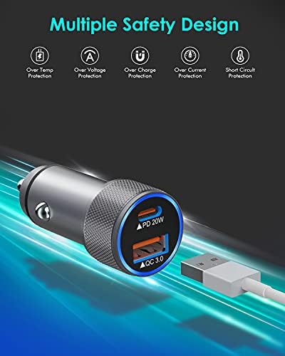 i Phone 14 Dual Port Fast USB C Car Charger | Apple MFi Certified 38 W Quick Charge Adapter with 2 Lightning Cables | Sleek Metal Design for Optimal Durability and Compatibility with i Phone 14, 13 Pro Max, Mini, 12, 11 & Air Pods | Reliable On-the-Go Power Solution for Busy Lifestyles