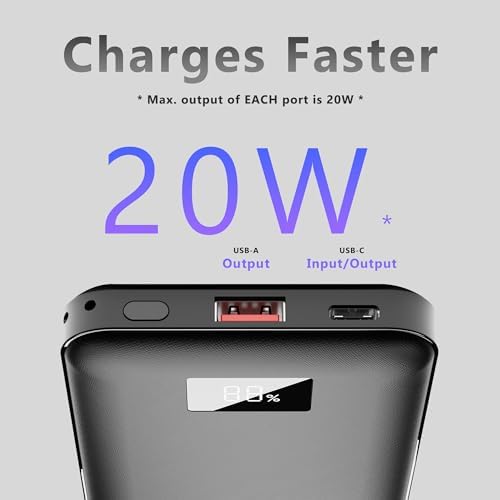 Ultra-Slim 10,000 m Ah Miady Power Bank – Dual USB-C Fast Charging Pack with LED Display for i Phone 16/15 & Galaxy S24/S22 – Perfect Travel Companion for On-the-Go Charging