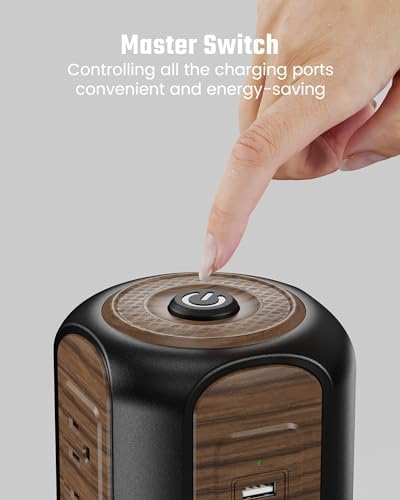 Maximize Your Charging Efficiency with the SUPERDANNY Power Strip Tower Surge Protector – 9 Outlets & 4 USB Ports, 10 Ft Extension Cord, 1080 Joules Surge Protection, Grounded Safety Design for Home and Office Use – Stylish Black Desktop Charging Station for Clutter-Free Solutions