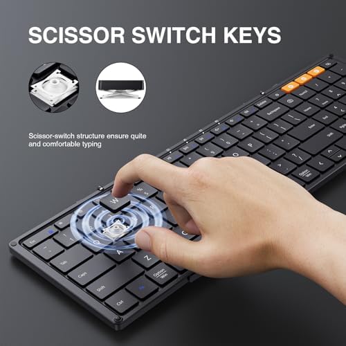 Portable Full-Size Proto Arc Bluetooth Keyboard XK01 – Foldable Wireless Keyboard with Numeric Keypad for i Pad, Tablets, Smartphones, and Laptops – Rechargeable Multi-Device Solution for Windows, i OS & Android – Ultimate Travel Companion for On-the-Go Professionals