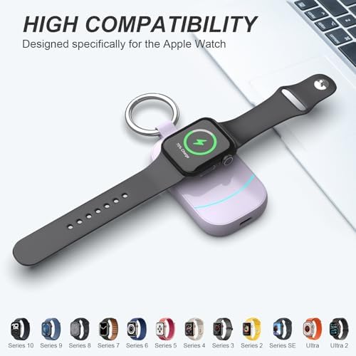 Portable Keychain Charger for Apple Watch – 2500 m Ah Fast Wireless Power Bank for Series 10, 9, SE & Ultra 2 – Essential Travel Companion for Effortless Charging Anytime, Anywhere – Lightweight, Durable, and User-Friendly Design for Active Lifestyles – Versatile Smartwatch Charging Solution