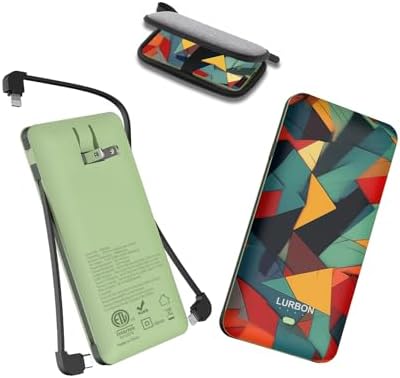 Compact 10000 m Ah Portable Charger with Built-In Cables and AC Wall Plug – Essential USB-C Power Bank for i Phones, Samsung Devices, and Tablets in Vibrant Green – Ultimate Travel Companion for Fast Charging and Universal Compatibility
