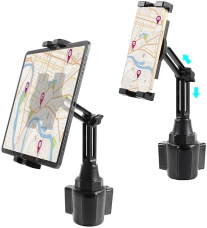 Peastrex Adjustable Tablet Holder for Car – Universal Cup Mount Stand for i Pad, i Phone & Galaxy Z Fold | 360-Degree Rotating Design for Enhanced Viewing & Hands-Free Convenience in Trucks, Golf Carts & More
