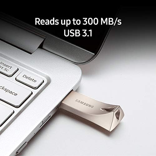 SAMSUNG BAR Plus 128 GB USB 3.1 Flash Drive – Ultra-Fast 400 MB/s Data Transfer, Rugged Metal Design for Maximum Durability, Ideal for Photos, Videos, and Music Storage, Enhanced Compatibility Across Devices, Sleek Titan Grey Finish