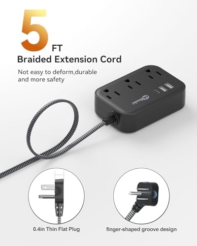 Compact PD 20 W USB C Travel Power Strip with Flat Plug Design, 3 AC Outlets & 3 USB Ports for Rapid Charging – Ideal Cruise Ship Essential & Versatile Charging Station for i Pad Pro, i Phone, Samsung Devices – 3 FT Short Extension Cord for Convenient Use