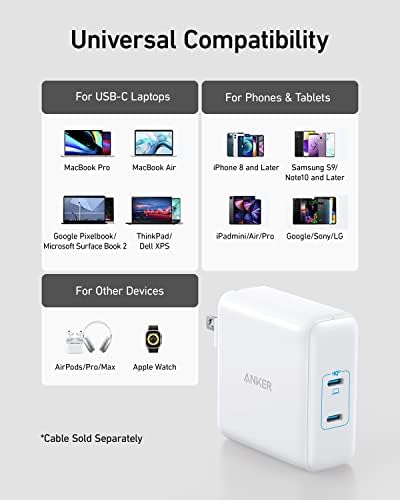 Anker 100 W Dual Port Fast Charger for Mac Book Pro & USB-C Devices – Compact Power Adapter for i Phone 15, i Pad Pro, Google Pixelbook – Unmatched Charging Speed & Versatility with Enhanced Compatibility – Trust the Leader in Innovative Power Solutions