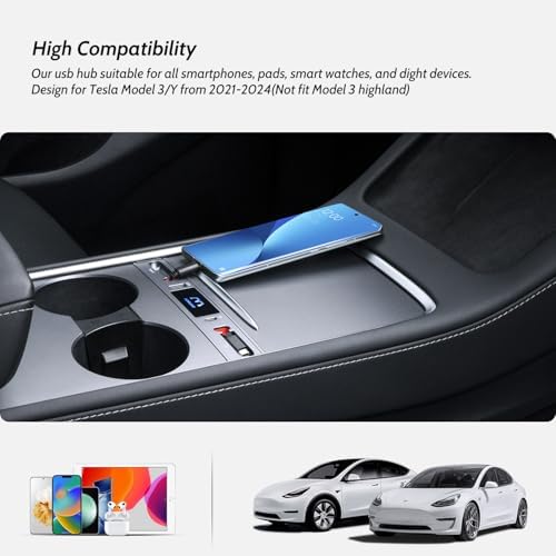 Revolutionize Your Tesla with the Dual USB C Charging Hub for Model 3/Y (2024-2021) – 27 W Fast Charger for i Phone 15 and USB C Devices, Retractable Design for Effortless Storage, Sleek Silver Gray Finish, Essential Accessory for Modern Tesla Owners