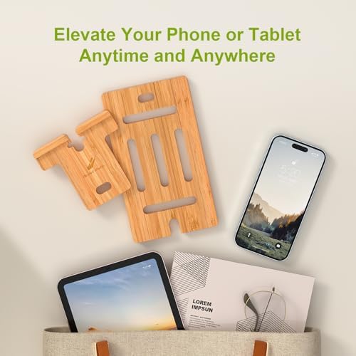 Pezin & Hulin Eco-Friendly Bamboo Adjustable Tablet Stand – Premium Multi-Angle Holder for i Pads, Smartphones, and E-Readers (Fits Devices 4.7″ to 13″) – Transform Your Workspace with Stylish Comfort and Enhanced Viewing Experience