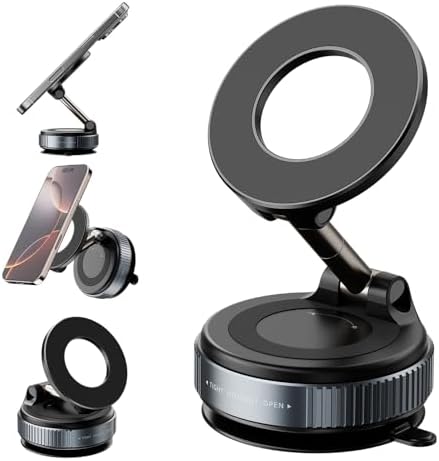 Foluu Magnetic Car Phone Holder – Strong Vacuum Suction Cup Mount 360° Rotation – Compatible with iPhone 16 15 14 13 12 Android – Car Accessories (White) – Enhanced Compatibility and Speed