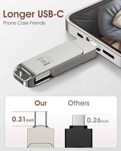 MOSDART 256 GB USB 3.1 Dual Flash Drive – Lightning-Fast Data Transfer for i Phone 15/16, Android, i Pad & Mac Book – Versatile USB-C & A Compatibility – Portable Keychain Design with LED Status Indicator