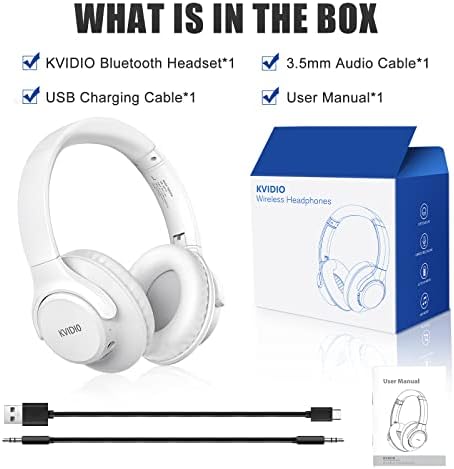 KVIDIO Over-Ear Bluetooth Headphones: 65-Hour Battery Life, Immersive Deep Bass Sound, and Ultra-Low Latency for Effortless Mobility and Enhanced Work Efficiency with Integrated Microphone for Flawless Calls and Voice Control