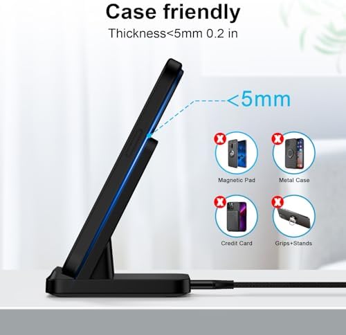 Samsung S25 Plus Fast Wireless Charging Stand – 15 W Qi Charger for Galaxy S25 Ultra/S25/S24/S23/S22 & Google Pixel 9/8 Pro – Sleek Desk Charging Station with QC 3.0 Adapter – Enhanced Speed and Versatility for Android Devices