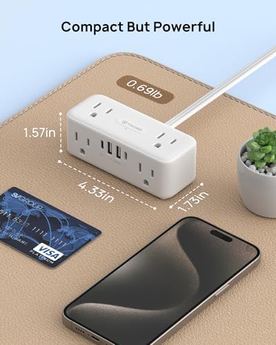 Elevate Your Charging Experience with the TROND 20 W USB C Surge Protector Power Strip – 5 ft Flat Plug Extension Cord Featuring 6 Outlets, 4 Rapid USB Ports, 900 Joules Protection, 3-Sided Design, Mountable for Optimal Space Utilization – Ideal for Home, Office, and Travel Efficiency