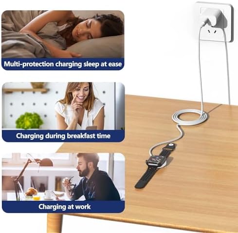 Premium 5 W Fast Charging USB C Cable for Apple Watch – 6 ft Magnetic Charger, MFi Certified, Compatible with Series SE2/8/7 & All Sizes 38 mm to 45 mm – Reliable & Efficient Power Solution for On-the-Go Users