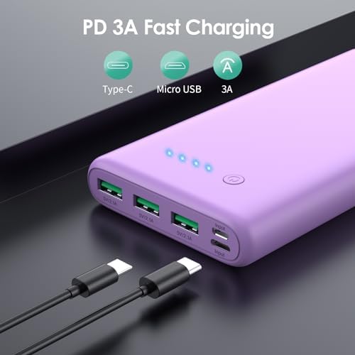 Ultra-High Capacity 40800 m Ah Portable Charger with Built-In Cables – 25 W PD USB C Fast Charging Power Bank – 5 Outputs & Dual Input for i Phone 16/15/14/13 & Samsung S23 – Stylish Pink Design for On-the-Go Charging Solutions