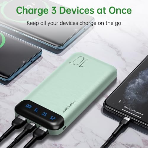 10000 m Ah Slim Portable Power Bank – Fast Charging External Battery Pack with Dual USB 2.4 A Outputs & USB-C Compatibility for i Phone 12-16, Huawei, Samsung Galaxy S20, & Android Tablets – Ideal for Travel and Daily Use