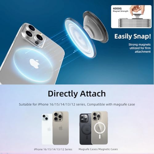 Magnetic Mag Safe Phone Grip Holder – Ergonomic Collapsible Stand for i Phone 12-16 Series, Transparent White Finish for Enhanced Style and Functionality, Secure Grip for Texting and Hands-Free Viewing, Lightweight and Portable Mobile Accessory