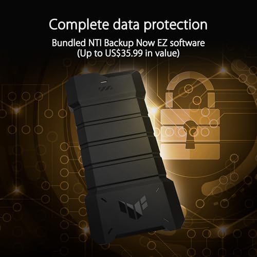 ASUS TUF Gaming A1 External M.2 NVMe SATA PCIe SSD Enclosure – Ultra-Fast USB-C Storage Solution with M.2 Q-Latch, IP68 Waterproof & Dustproof Design, Perfect for PS5 and Xbox Gamers, Enhanced Drop Resistance, Sleek Black Finish for Optimal Performance and Reliability
