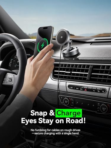 THREEKEY Mag Safe Car Charger Mount with Qi2 Wireless Technology – Versatile 360° Rotating Phone Holder for i Phone 16-12 Series & Galaxy S25 Ultra – Retractable Long Arm Design for Effortless Navigation & Rapid Charging – Durable Magnetic Grip for Ultimate Convenience and Safety