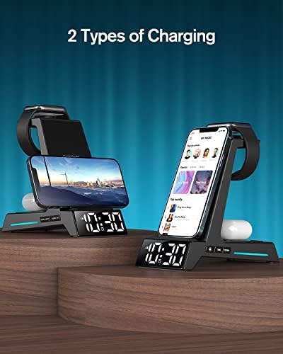 Revolutionize Your Charging Routine with the 4-in-1 Wireless Charging Station Featuring Alarm Clock – Ideal Dock for i Phone 16, 15, 14, 13, 12, 11, X, 8, Air Pods 3/Pro & Apple Watch Series 9-2 – Ultimate Speed & Compatibility for Modern Devices