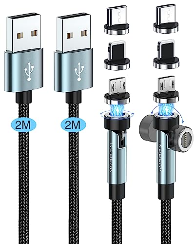 Kuulaa 6 FT 540 Rotating 3-in-1 Magnetic Phone Charger Cable – Universal Fast Charging & Data Transfer for Micro USB, Type C, i Phone Devices – Durable Nylon-Braided Design with 3 A Power and 480 Mbps Speed – Effortless Connection for Home, Office & Travel Use