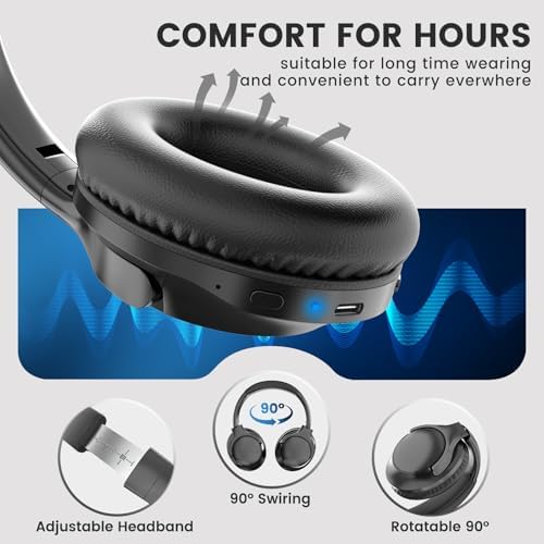 MIDOLA Hi-Fi Bluetooth Over-Ear Headphones – 68-Hour Playtime, Foldable Design for Ultimate Portability, Deep Bass with 6 Custom EQ Modes, Integrated Microphone for Crystal Clear Calls – Perfect for Travel and Home Office Use