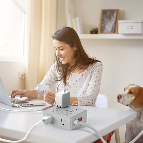 Maximize Your Power Management with a 6 Ft Surge Protector Power Strip – 8 Outlet Extension Cord Featuring 4 Fast USB Charging Ports (1 USB-C), Ideal for Home Office Convenience and Safety, ETL Listed for Enhanced Surge Protection and Compatibility