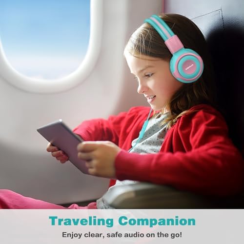 Chic Pink SIMOLIO Kids Headphones with Microphone – Volume-Limited Wired Design for Safe Listening – Adjustable Sound Levels (75/85/94 d B) for Hearing Protection – Perfect for School, Travel, and Home Use – Durable and Comfortable Fit for Active Young Listeners – Compatible with Smartphones & Tablets for Versatile Use