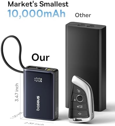 Baseus Picogo 10000 m Ah Portable Charger – 45 W Fast Charging Power Bank with Built-in USB-C Cable, Ideal for i Phone 16/15/14/13, Samsung S22/S21, Google Devices & i Pad – Ultimate Multi-Device External Battery with Enhanced Speed and Compatibility for On-the-Go Power Needs