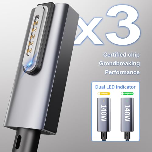 USB-C to Magnetic 3 Cable 140W for M4 MacBook Air Pro Charger, Magnetic Safe 3 Cable for MacBook Air (15”/13” M4 2025, M3 2024, M2 2023, M2 2022), Pro (16″/14″ 2024/2023/2021) 6.6ft – Enhanced Compatibility and Speed