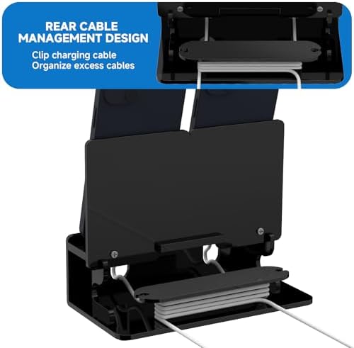 Dual Phone Holder Organizer Stand for 2 Phones, Acrylic Desktop Universal Mobile Phone Docking Station Charger Holder with Cable Management, Black – Enhanced Compatibility and Speed