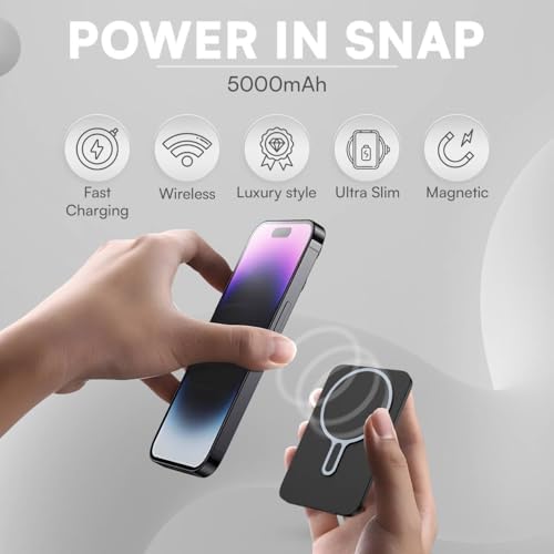 Ultra Slim Magnetic Power Bank for i Phone 16/15/14/13/12 – Fast Wireless Charger with 5000 m Ah Capacity, Mag-Safe Compatible, Lightweight Design for On-the-Go Charging, Perfect for Daily Use and Emergencies
