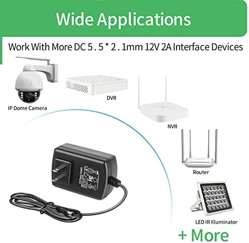 UL Certified 4-Pack 12 V 2 A Power Supply Adapter – High-Efficiency AC to DC Converter for CCTV, NVR, and LED Systems – Versatile 5.5 mm x 2.1 mm Plug for Uninterrupted Power Supply for Security and Lighting Solutions