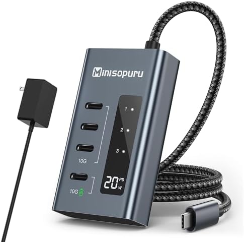 Minisopuru 7-in-1 Powered USB C Hub – Ultimate Multiport Adapter with 10 Gbps Data Transfer & 20 W Fast Charging for Mac Book Pro/Air, i Mac, i Pad, Surface & More – Streamline Your Connectivity with High-Speed, Compact Design and Hassle-Free Setup