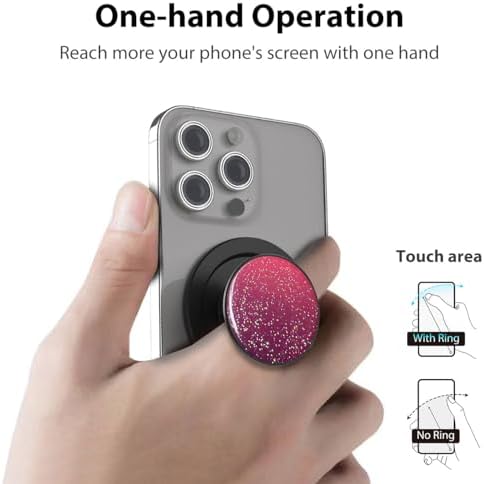 Magnetic Phone Grip for MagSafe, Phone Ring Holder Finger Kickstand Wireless Charging Compatible, Adjustable Magnet Phone Rings Gripper Stand for iPhone Mag-Safe Accessories – Sparkle Black – Enhanced Compatibility and Speed