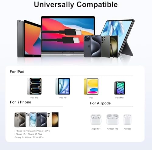 240W USB C Charging Cable for MacBook Pro/Air & for iPhone 16/15 Pro Max, MFi Certified 48V/5A Super Fast Charger Cord 6ft, PD 3.0 Compatible with iPad Pro 12.9/11, Samsung S25/S24(2-Pack) – Enhanced Compatibility and Speed