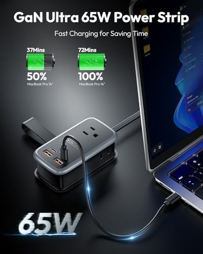 NTONPOWER GAN Ultra 65 W USB Fast Charging Station – Versatile 7-in-1 Travel Power Strip with 3 AC Outlets & 4 USB Ports (2 USB-C) – Compact 4 ft Extension Cord for Seamless Connectivity – Ideal Cruise Essential for Mac Book & i Phone – Rapid Charging & Surge Protection Included