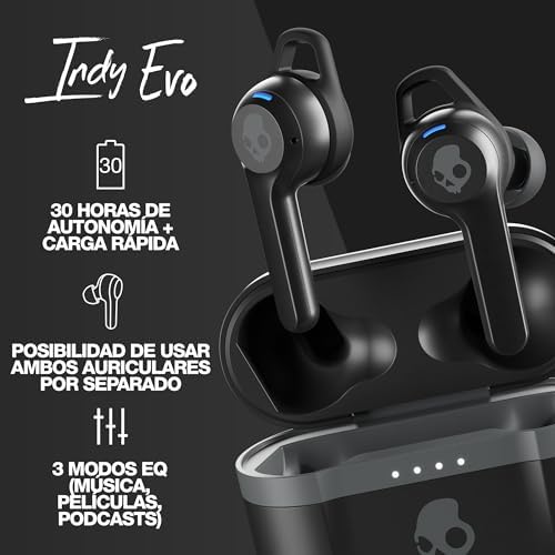 Skullcandy Indy Evo XT Wireless Earbuds – 30-Hour Battery Life, Sweat-Resistant, Bluetooth Connectivity for i Phone & Android – Sleek Black Design for Music, Calls & Active Lifestyles – Ultimate Comfort & Durability