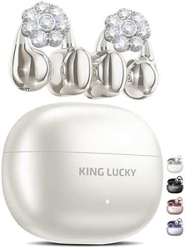 Chic Wireless Bluetooth 5.4 Earbuds with Fashionable Detachable Flower Earrings – Stylish Open Ear Headphones for Women, Waterproof IPX5 Rated, 50-Hour Playtime, Ideal for Festivals, Parties, and Unique Gift Giving (White)