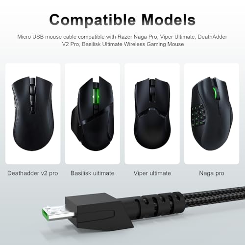 High-Speed Mouse Charging Cable for Razer Naga Pro, Viper Ultimate, Death Adder V2 Pro, and Basilisk Ultimate – 5.9 ft Micro USB Nylon Braided Cable for Enhanced Durability and Flexibility in Gaming Setup