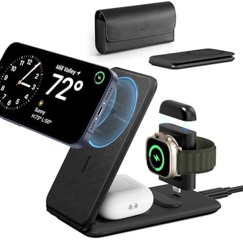 ESR Qi2 All-in-One 3-in-1 Charging Station for Apple Devices – Fast 15 W Mag Safe Charger, Certified Apple Watch & Air Pods Power Hub, Ideal Travel Companion for i Phone 16/15/14/13/12 Series, Sleek Black Design with Travel Bag Included – Maximizing Efficiency and Style