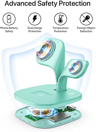 Revolutionary EXW Multi-Device Wireless Charging Hub: High-Performance Mag Safe Charger for i Phone 16/15/14/13/12, Apple Watch Series 1-9, and Air Pods – Sleek Black Finish with LED Charging Indicator & Complimentary Adapter for Effortless Device Management